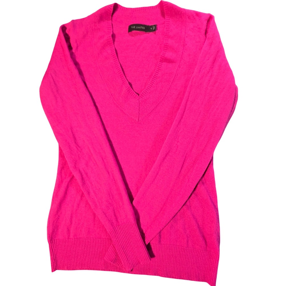 The Limited Hot Pink Merino Wool Blend V-Neck Sweater Womens Small Fuchsia Knit‎